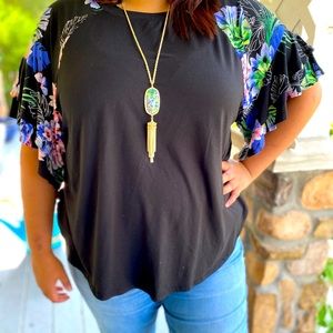 Emerald Ruffle Sleeve Tropical Printed Tee